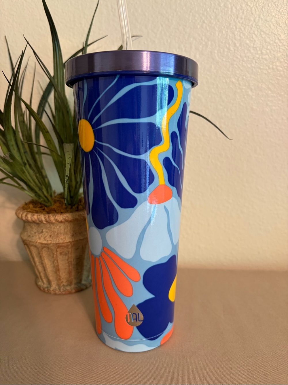 TAL Ivy Tumbler 24 oz w/ Straw Groovy Flowers HTF Print